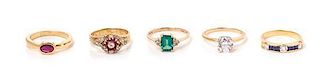 * A Collection of Yellow Gold and Gemstone Rings, 11.05 dwts.