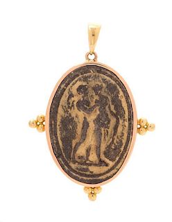 An 18 Karat Bicolor Gold, Sterling Silver and Ceramic Cameo Pendant, Barry Brinker, 10.60 dwts.