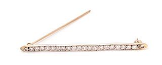 A Bicolored Gold and Diamond Bar Brooch, 2.70 dwts.