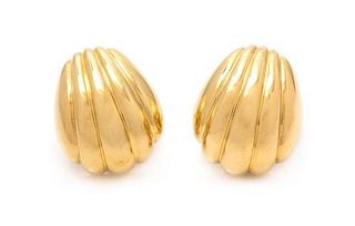 * A Pair of 18 Karat Yellow Gold Domed Earclips, 23.20 dwts.