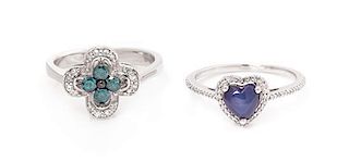 A Collection of 14 Karat White Gold, Diamond and Gemstone Rings, 4.50 dwts.