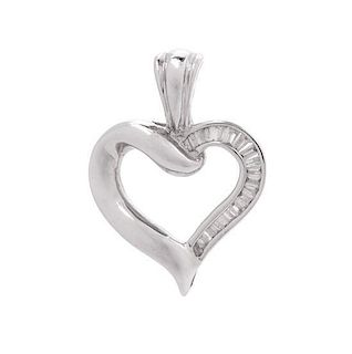 A 14 Karat White Gold and Diamond Heart Pendant, 1.50 dwts.