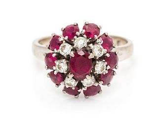 A 14 Karat White Gold, Ruby and Diamond Ring, 5.50 dwts.