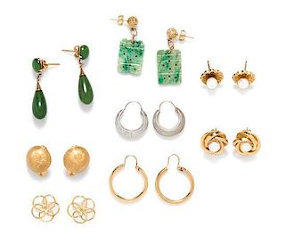 * A Collection of 14 Karat Gold and Gemstone Earrings, 15.70 dwts.