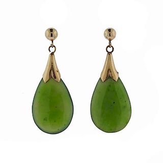 14k Gold Jade Teardrop Earrings