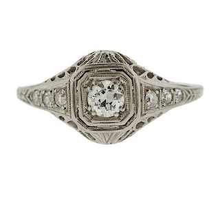 Art Deco Filigree Platinum Diamond Ring