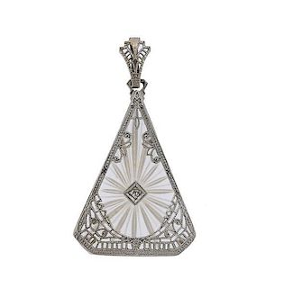 Art Deco Filigree 14k Gold Crystal Diamond Pendant