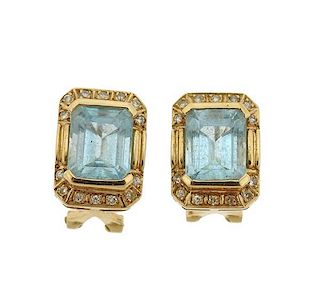 14k Gold Blue  Stone Diamond Earrings