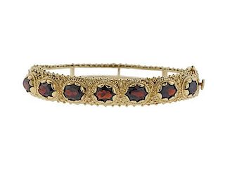 14k Gold Garnet Bangle Bracelet
