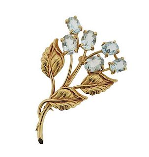 Vintage 14k Gold Blue Gemstone Brooch Pin