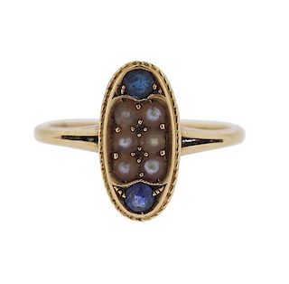 Antique 14k Gold Pearl Blue Stone Ring