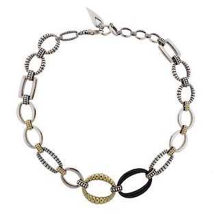 Lagos Caviar 18k Gold Silver Onyx Necklace