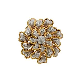 1970s 18K Gold Diamond Flower Brooch Pin