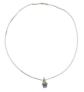 18k Gold Diamond Iolite Pendant Necklace