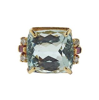 14k Gold Blue Stone Ruby Diamond Ring