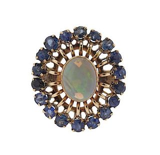 Vintage 18k Gold Opal Sapphire Ring