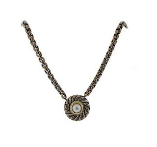 David Yurman Sterling Gold Pearl Cookie Pendant Necklace