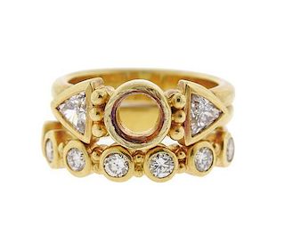 18k Gold Diamond Wedding Engagement Ring Set