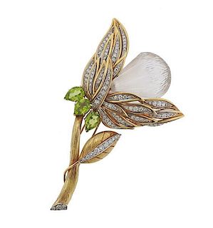 Vendome 18K Gold Diamond Crystal Flower Brooch