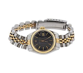 Robex Date 14k Gold Steel Black Dial Watch 6917
