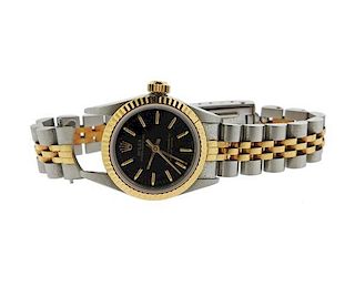 Rolex Oyster 18k Gold Steel Black Dial Watch 67193