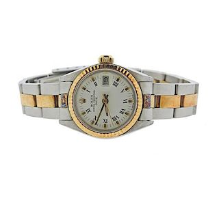 Rolex Date Roman Dial 14k Gold Steel Watch 6917