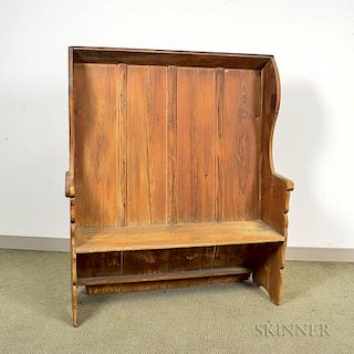 Early Hooded Pine Settle, 18th century, ht. 55, wd. 44, dp. 17 in.