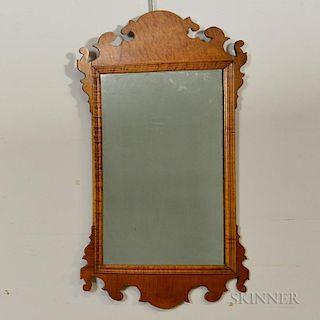 Chippendale-style Tiger Maple Scroll-frame Mirror, ht. 36 1/2, wd. 18 3/4 in.
