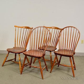 Pair of Fan-back Windsor Chairs and a Pair of Bow-back Windsor Chairs, ht. to 38 in.