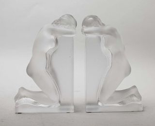 Pair of Lalique Clear and Frosted "Reverie" Bookends