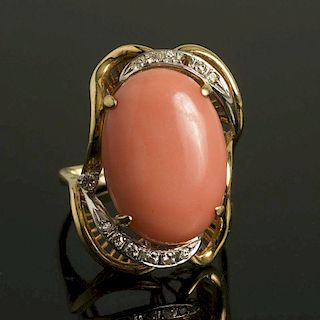 Coral and Diamond 14k Ring