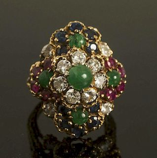 Ruby, Emerald, Sapphire, Diamond 18k Ring