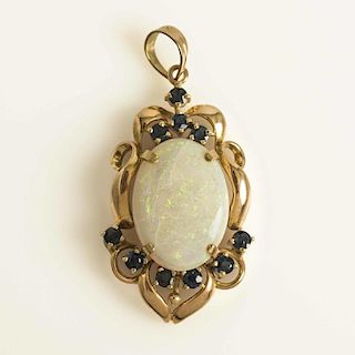 Opal and Sapphire 14k Pendant