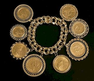 14K  Bracelet Supporting 8 U.S. Gold Coins