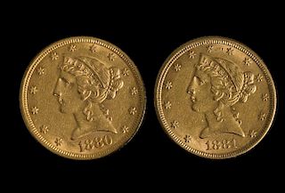 Pair of U.S. $5.00 1/2 Eagles, Philadelphia Mint.