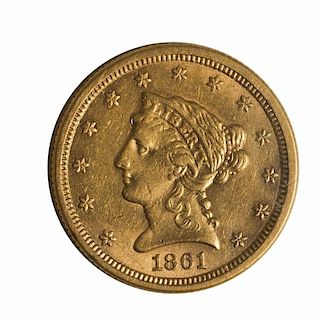 1861 U.S. $2.50 Quarter Eagle AV 50+