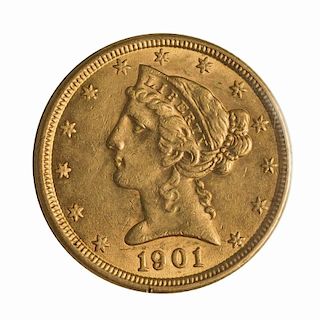 1901 U.S. $5.00 Half Eagle AV 55 +