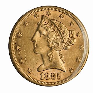 1885 U.S. $5.00 Half Eagle AV +