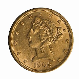 1902 U.S. $5.00 Half Eagle AV +