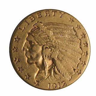1912 U.S. $2.50 Quarter Eagle, Indian Head EF/AV