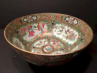ANTIQUE Chinese Rose Medallion Punch Bowl, 19th century, 10 3/4" diameter