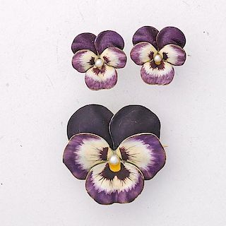 HEDGES ENAMELED YELLOW GOLD PANSY SUITE
