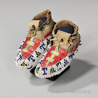 Lakota Beaded and Quilled Hide Infant's Moccasins