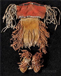 Kiowa or Plains Apache Miniature Beaded Hide Dress and Moccasins