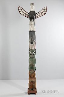 Large Polychrome Carved Wood Totem Pole