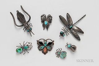 Seven Southwest Silver Insect Pins