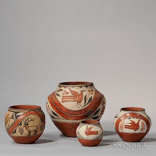 Four Zia Polychrome Pottery Jars