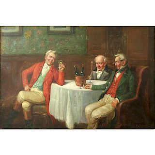 19/20th Century Oil Painting On Canvas "Imbibing". Signed lower right H. Sar___?.