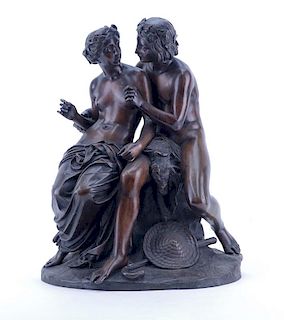 After: Jean-Jacques Feuchère, French (1807-1852) Bronze sculpture "Figural Group Of Two Nudes".