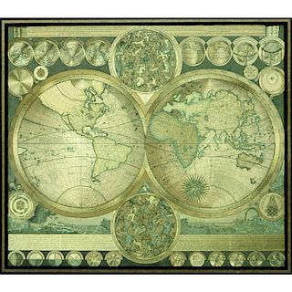 After: Adam Friedrich Zurner  & Peter Schenk Dutch (16-17th C) Foil image map "Planisphaerium Terrestre cum utroque Coelesti 
